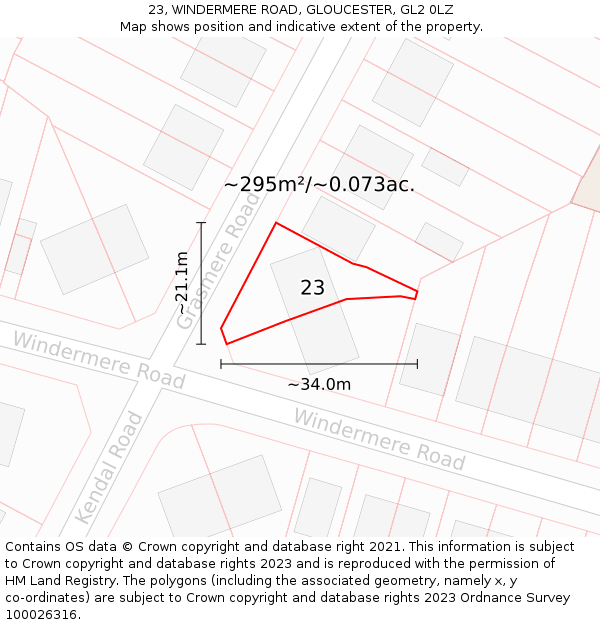 23, WINDERMERE ROAD, GLOUCESTER, GL2 0LZ: Plot and title map
