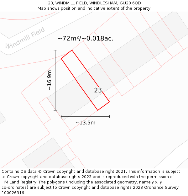 23, WINDMILL FIELD, WINDLESHAM, GU20 6QD: Plot and title map