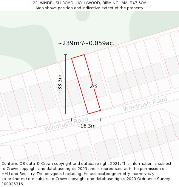 23, WINDRUSH ROAD, HOLLYWOOD, BIRMINGHAM, B47 5QA: Plot and title map
