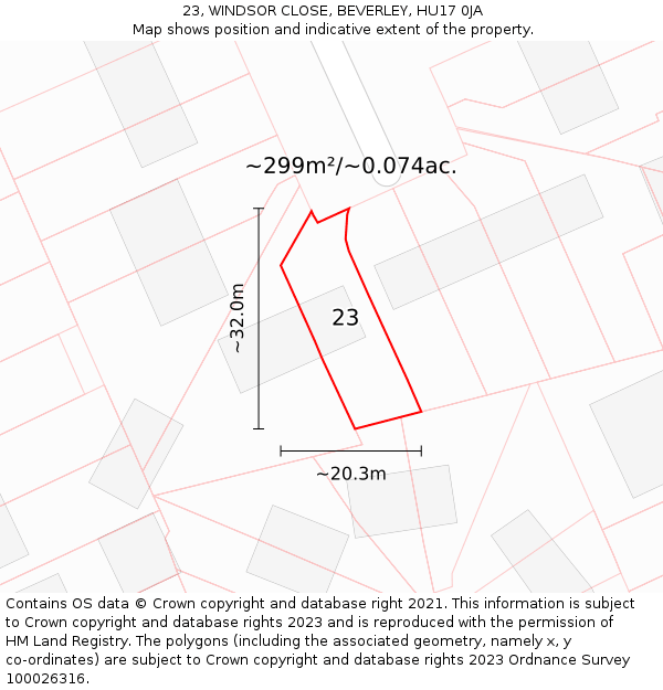 23, WINDSOR CLOSE, BEVERLEY, HU17 0JA: Plot and title map