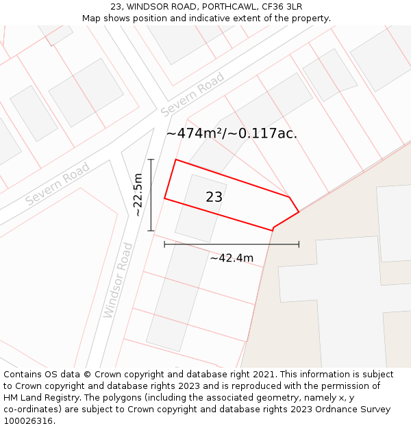 23, WINDSOR ROAD, PORTHCAWL, CF36 3LR: Plot and title map