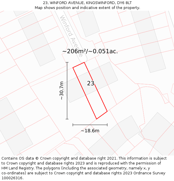 23, WINFORD AVENUE, KINGSWINFORD, DY6 8LT: Plot and title map