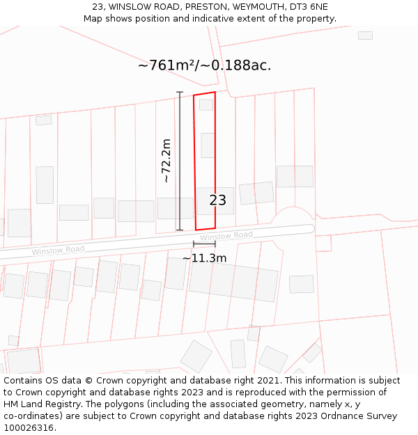 23, WINSLOW ROAD, PRESTON, WEYMOUTH, DT3 6NE: Plot and title map