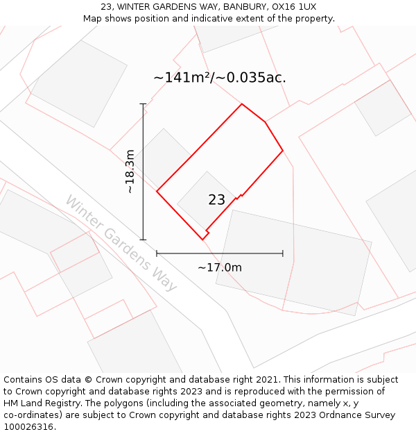 23, WINTER GARDENS WAY, BANBURY, OX16 1UX: Plot and title map