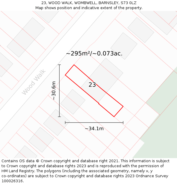 23, WOOD WALK, WOMBWELL, BARNSLEY, S73 0LZ: Plot and title map