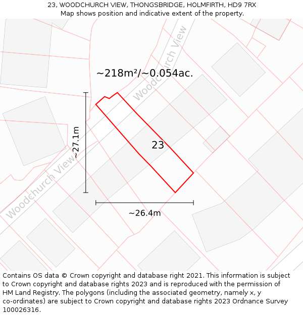 23, WOODCHURCH VIEW, THONGSBRIDGE, HOLMFIRTH, HD9 7RX: Plot and title map