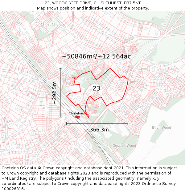 23, WOODCLYFFE DRIVE, CHISLEHURST, BR7 5NT: Plot and title map