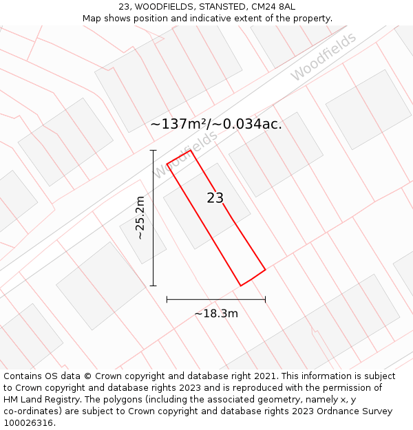 23, WOODFIELDS, STANSTED, CM24 8AL: Plot and title map