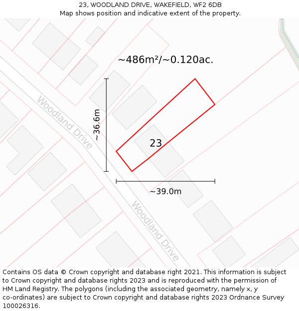 23, WOODLAND DRIVE, WAKEFIELD, WF2 6DB: Plot and title map