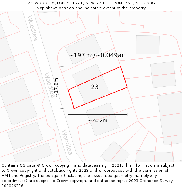 23, WOODLEA, FOREST HALL, NEWCASTLE UPON TYNE, NE12 9BG: Plot and title map