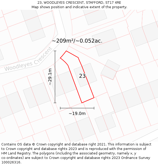 23, WOODLEYES CRESCENT, STAFFORD, ST17 4RE: Plot and title map