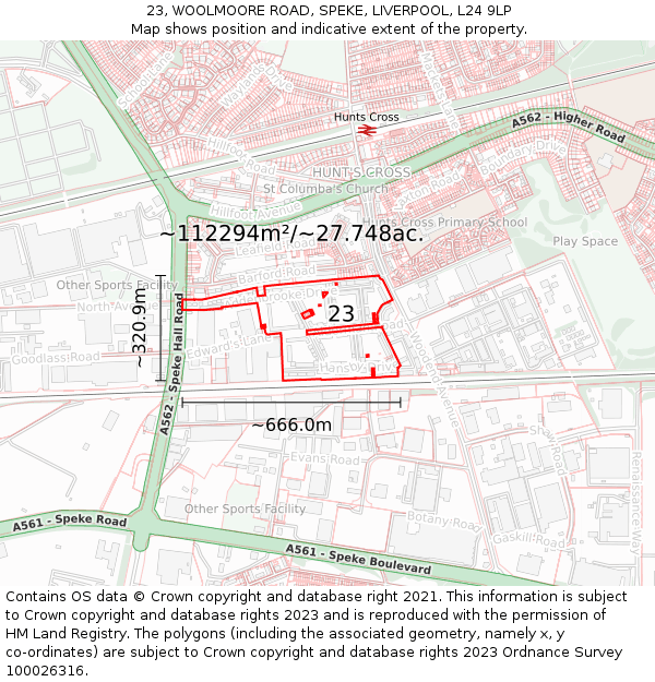 23, WOOLMOORE ROAD, SPEKE, LIVERPOOL, L24 9LP: Plot and title map