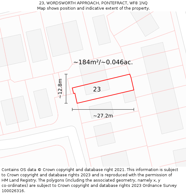 23, WORDSWORTH APPROACH, PONTEFRACT, WF8 1NQ: Plot and title map