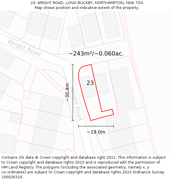 23, WRIGHT ROAD, LONG BUCKBY, NORTHAMPTON, NN6 7GG: Plot and title map