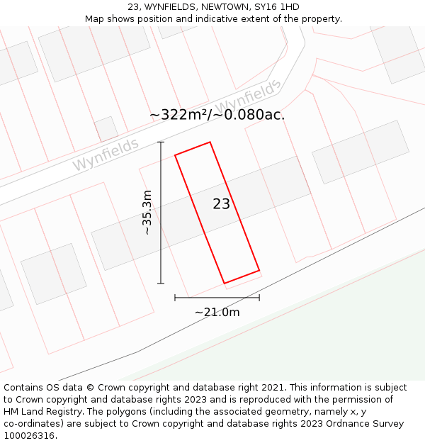 23, WYNFIELDS, NEWTOWN, SY16 1HD: Plot and title map