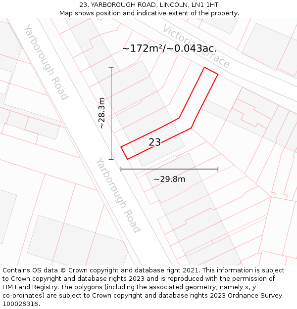 23, YARBOROUGH ROAD, LINCOLN, LN1 1HT: Plot and title map