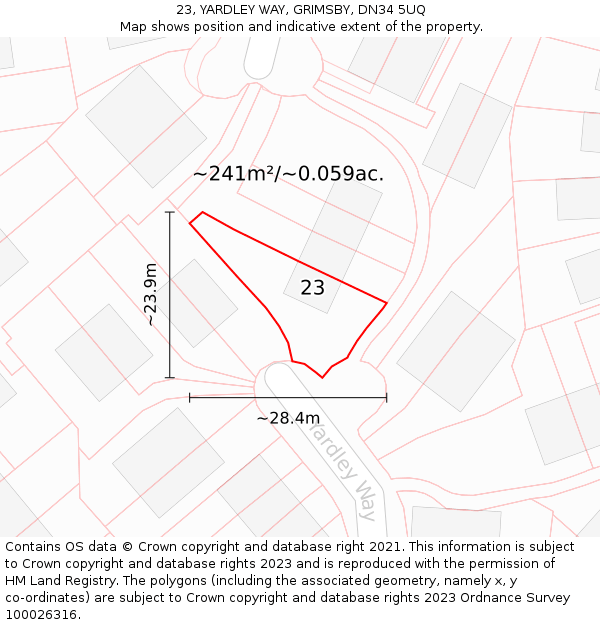 23, YARDLEY WAY, GRIMSBY, DN34 5UQ: Plot and title map