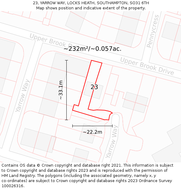 23, YARROW WAY, LOCKS HEATH, SOUTHAMPTON, SO31 6TH: Plot and title map