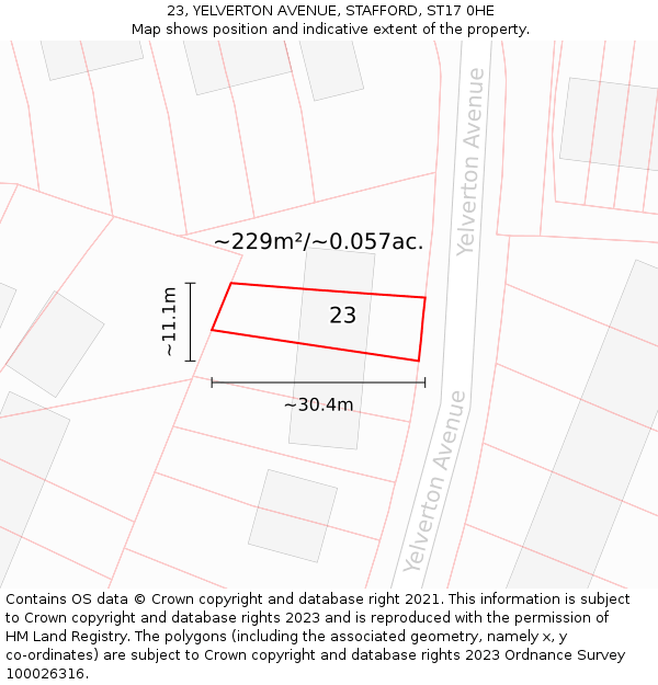 23, YELVERTON AVENUE, STAFFORD, ST17 0HE: Plot and title map