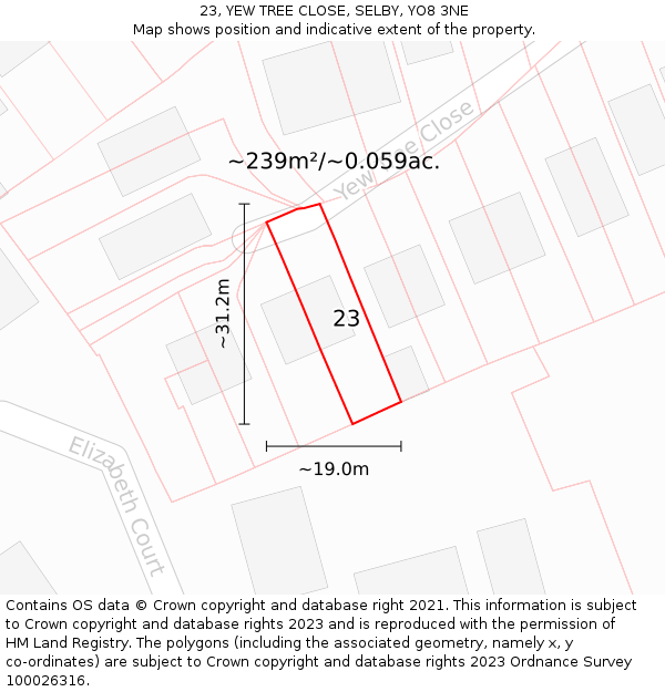 23, YEW TREE CLOSE, SELBY, YO8 3NE: Plot and title map