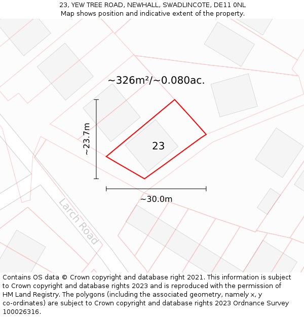 23, YEW TREE ROAD, NEWHALL, SWADLINCOTE, DE11 0NL: Plot and title map