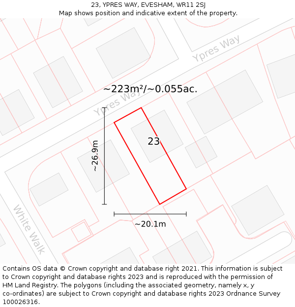 23, YPRES WAY, EVESHAM, WR11 2SJ: Plot and title map