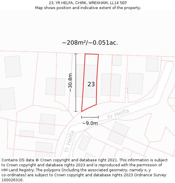 23, YR HELFA, CHIRK, WREXHAM, LL14 5EP: Plot and title map