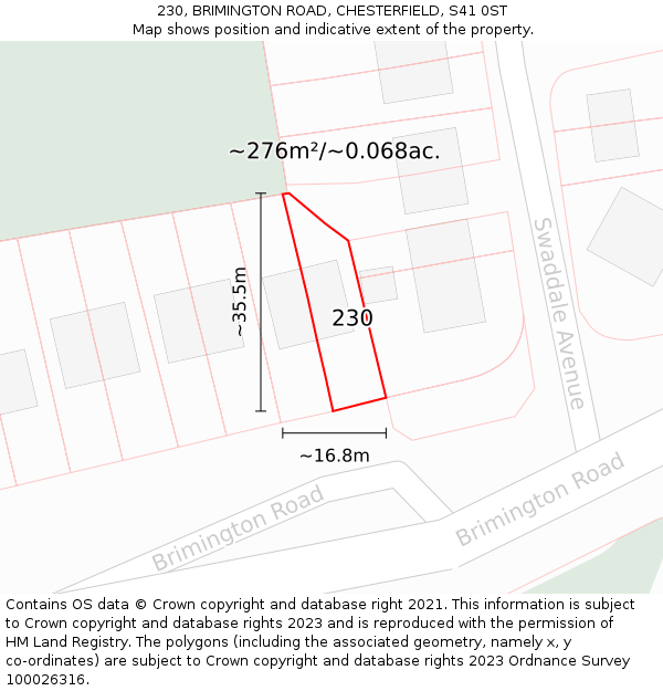 230, BRIMINGTON ROAD, CHESTERFIELD, S41 0ST: Plot and title map