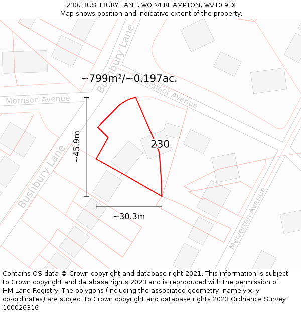 230, BUSHBURY LANE, WOLVERHAMPTON, WV10 9TX: Plot and title map