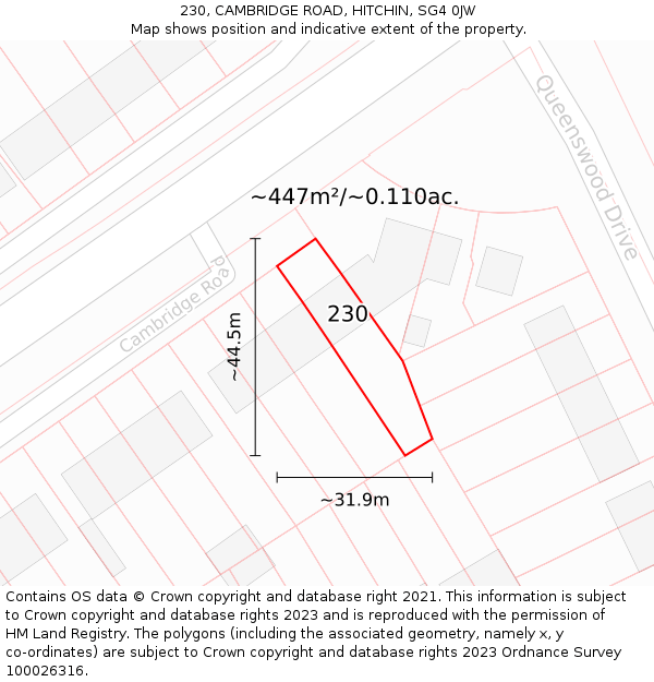 230, CAMBRIDGE ROAD, HITCHIN, SG4 0JW: Plot and title map