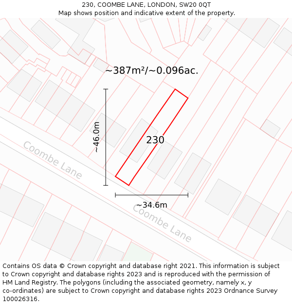 230, COOMBE LANE, LONDON, SW20 0QT: Plot and title map