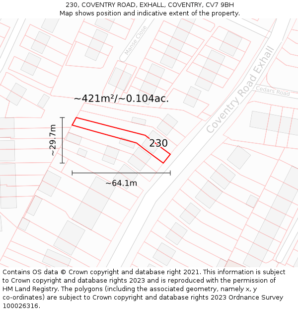 230, COVENTRY ROAD, EXHALL, COVENTRY, CV7 9BH: Plot and title map