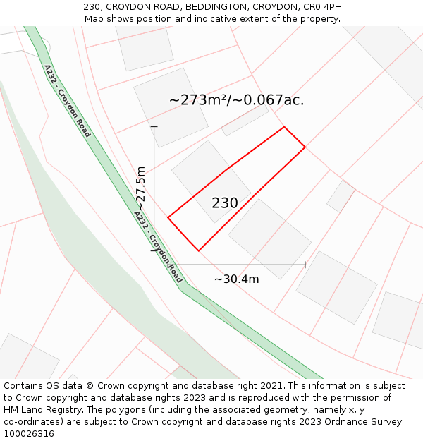 230, CROYDON ROAD, BEDDINGTON, CROYDON, CR0 4PH: Plot and title map