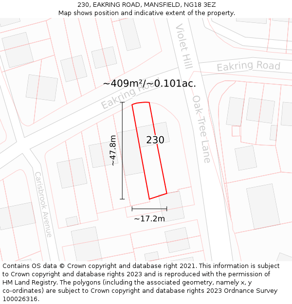 230, EAKRING ROAD, MANSFIELD, NG18 3EZ: Plot and title map