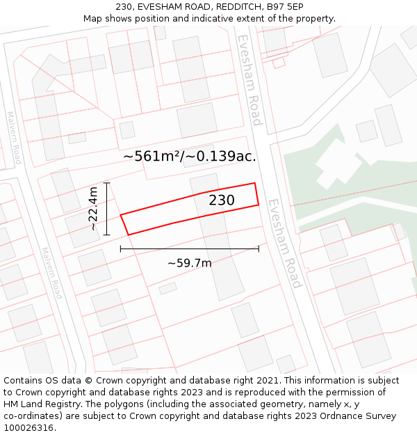 230, EVESHAM ROAD, REDDITCH, B97 5EP: Plot and title map