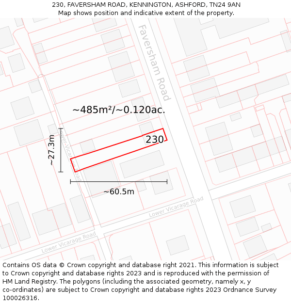 230, FAVERSHAM ROAD, KENNINGTON, ASHFORD, TN24 9AN: Plot and title map