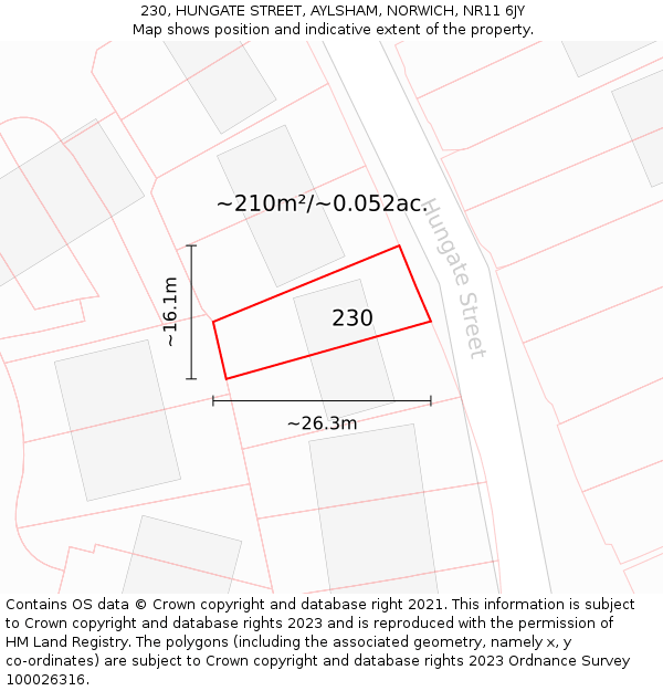 230, HUNGATE STREET, AYLSHAM, NORWICH, NR11 6JY: Plot and title map