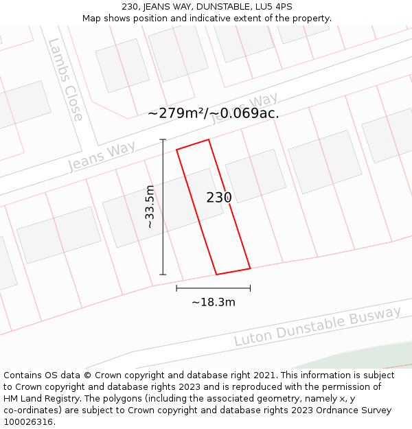 230, JEANS WAY, DUNSTABLE, LU5 4PS: Plot and title map