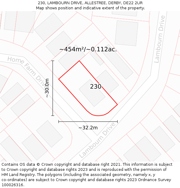230, LAMBOURN DRIVE, ALLESTREE, DERBY, DE22 2UR: Plot and title map