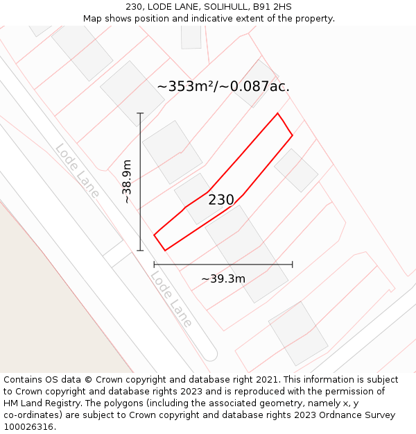 230, LODE LANE, SOLIHULL, B91 2HS: Plot and title map