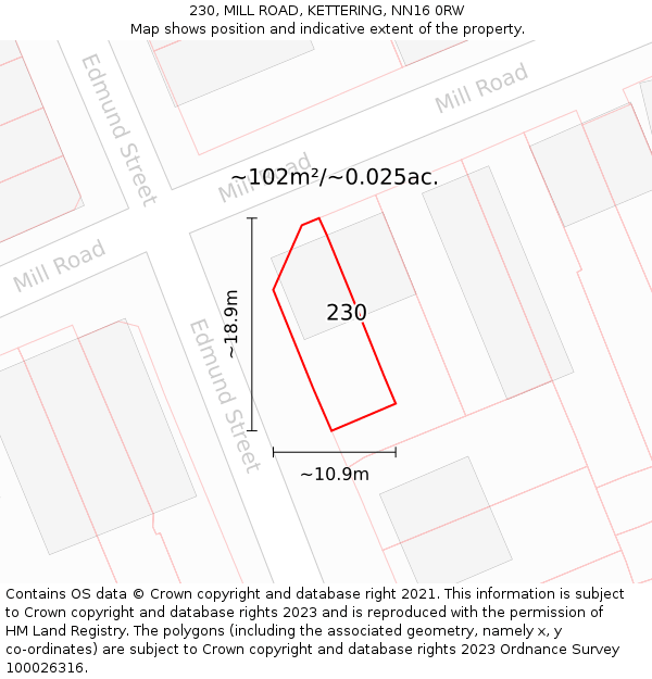 230, MILL ROAD, KETTERING, NN16 0RW: Plot and title map