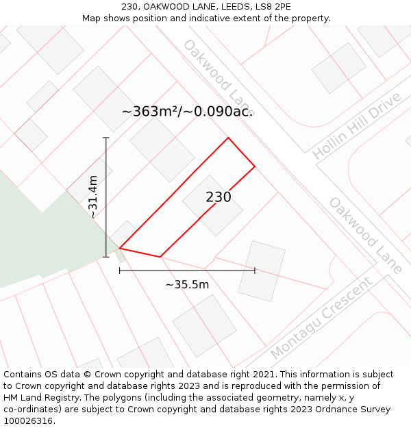 230, OAKWOOD LANE, LEEDS, LS8 2PE: Plot and title map
