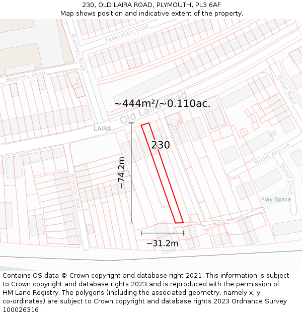 230, OLD LAIRA ROAD, PLYMOUTH, PL3 6AF: Plot and title map