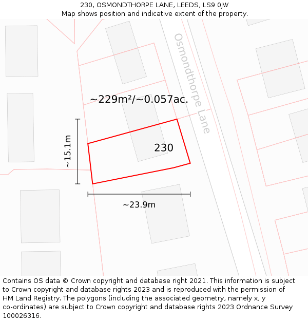 230, OSMONDTHORPE LANE, LEEDS, LS9 0JW: Plot and title map