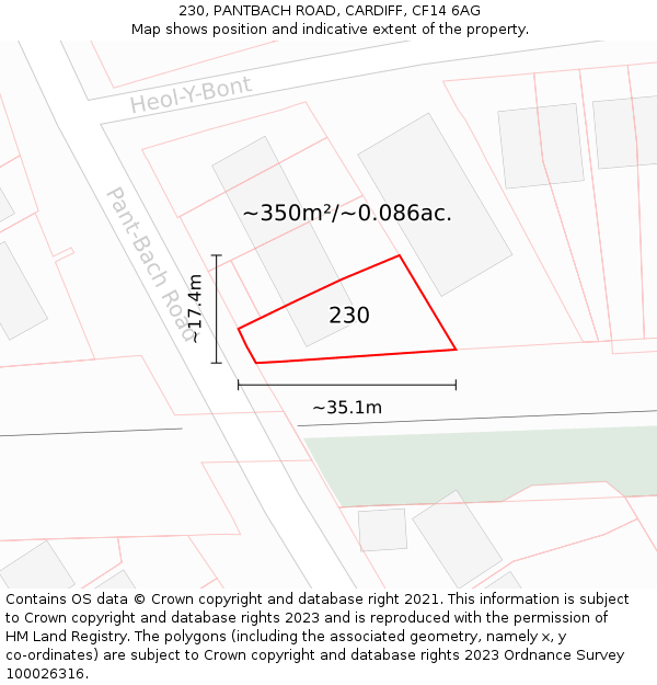 230, PANTBACH ROAD, CARDIFF, CF14 6AG: Plot and title map