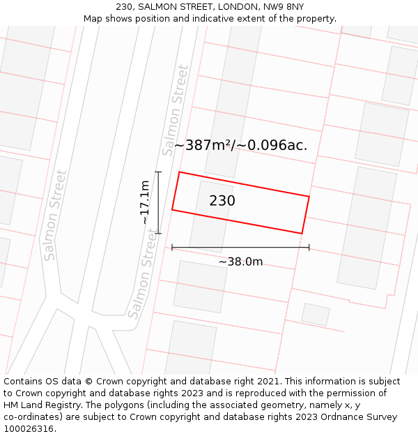 230, SALMON STREET, LONDON, NW9 8NY: Plot and title map
