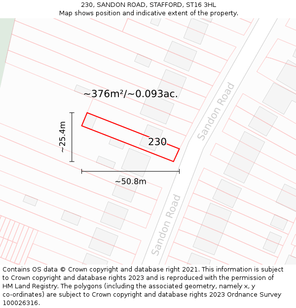 230, SANDON ROAD, STAFFORD, ST16 3HL: Plot and title map