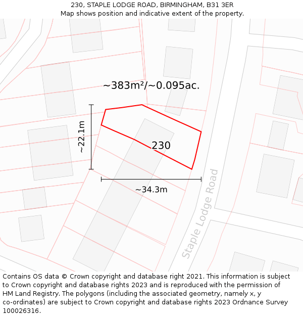 230, STAPLE LODGE ROAD, BIRMINGHAM, B31 3ER: Plot and title map