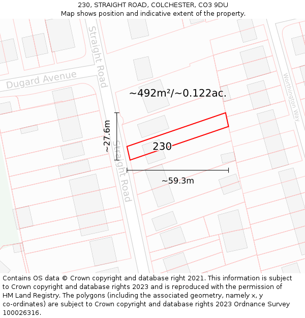 230, STRAIGHT ROAD, COLCHESTER, CO3 9DU: Plot and title map