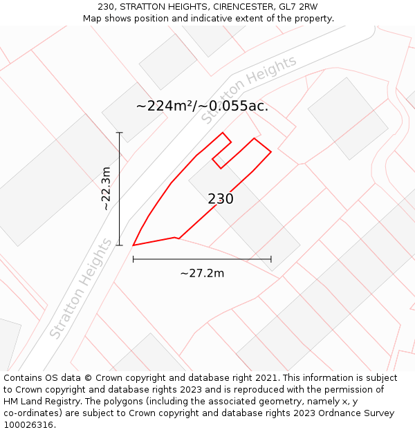 230, STRATTON HEIGHTS, CIRENCESTER, GL7 2RW: Plot and title map